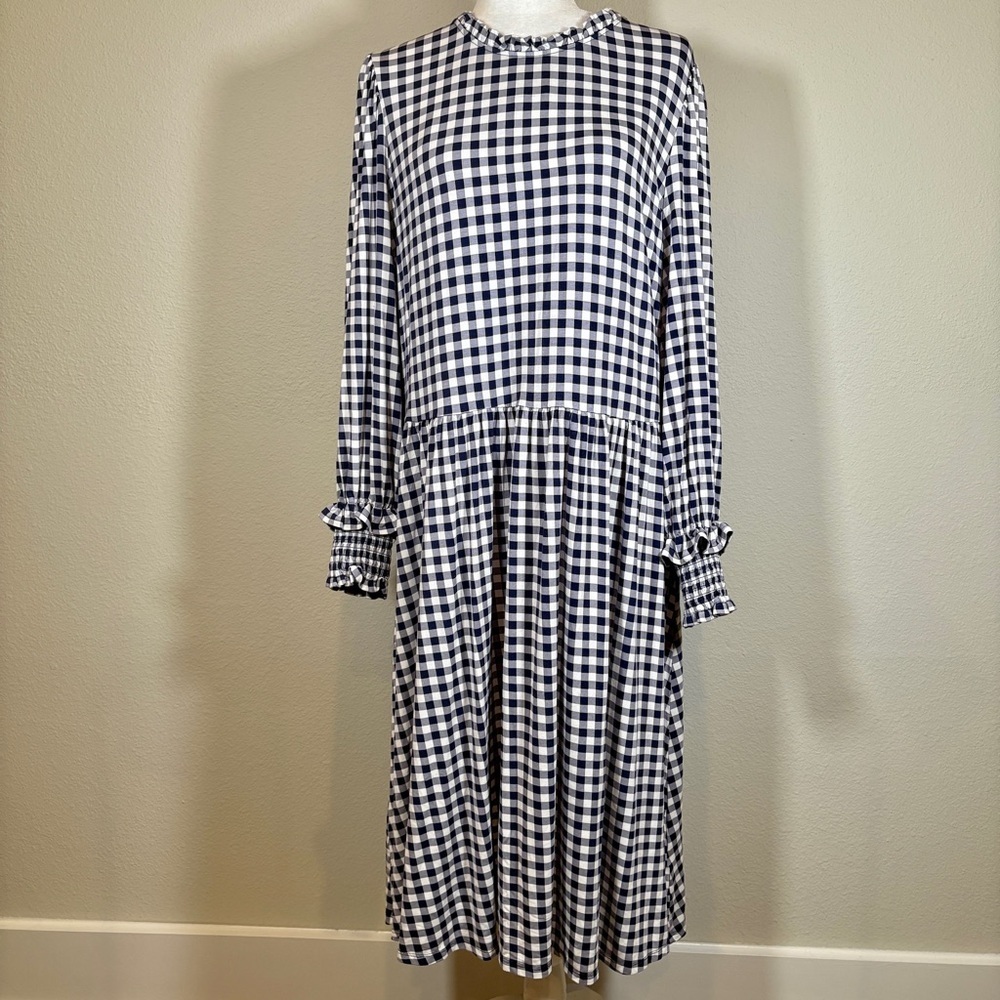 Draper James Blue Gingham Long Sleeve Kitty Dress Size 1X